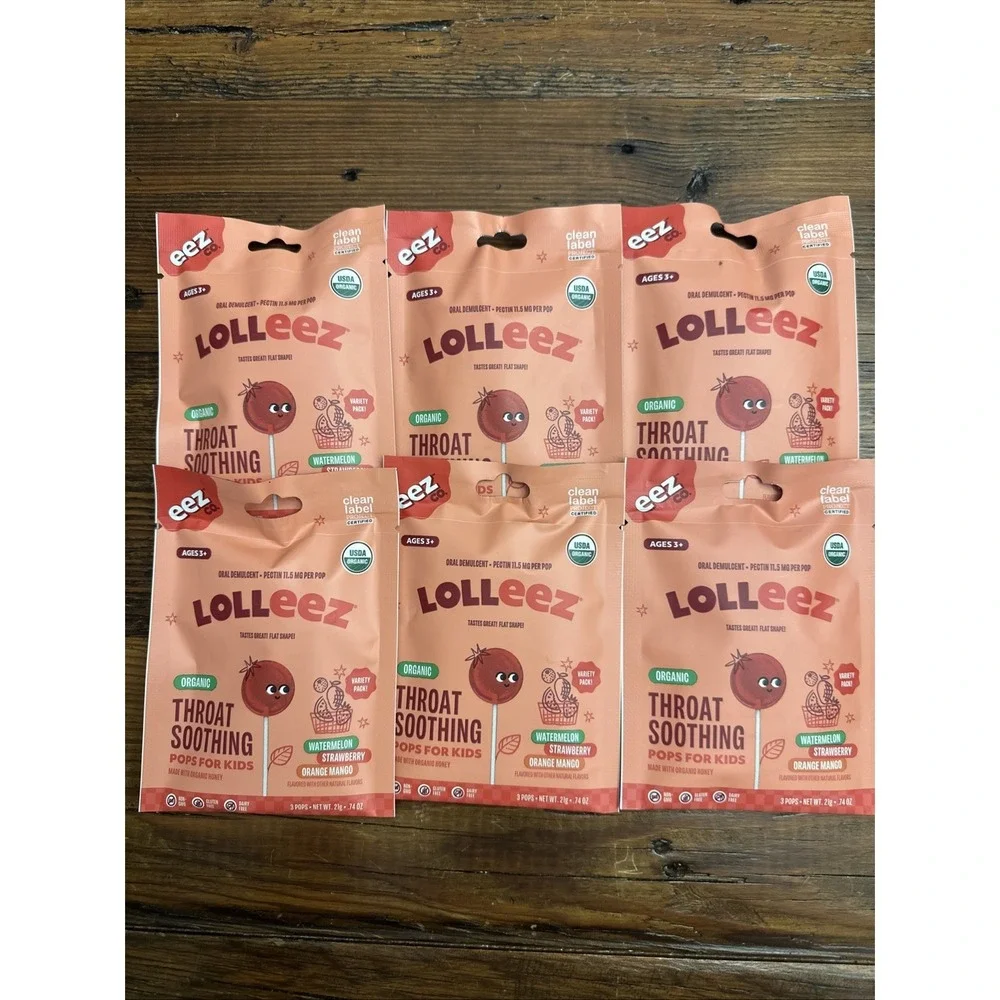 6pk Kids Lolleez Throat Soothing Pops 11.5MG ~ 18 Pops Total ~ Fruits EXP 11/25